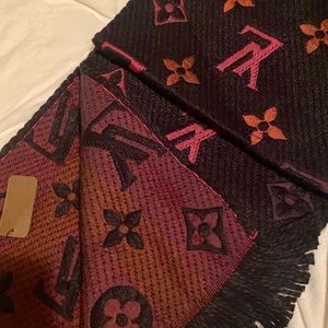 Thick Winter Scarf - Black with Pink and Orange